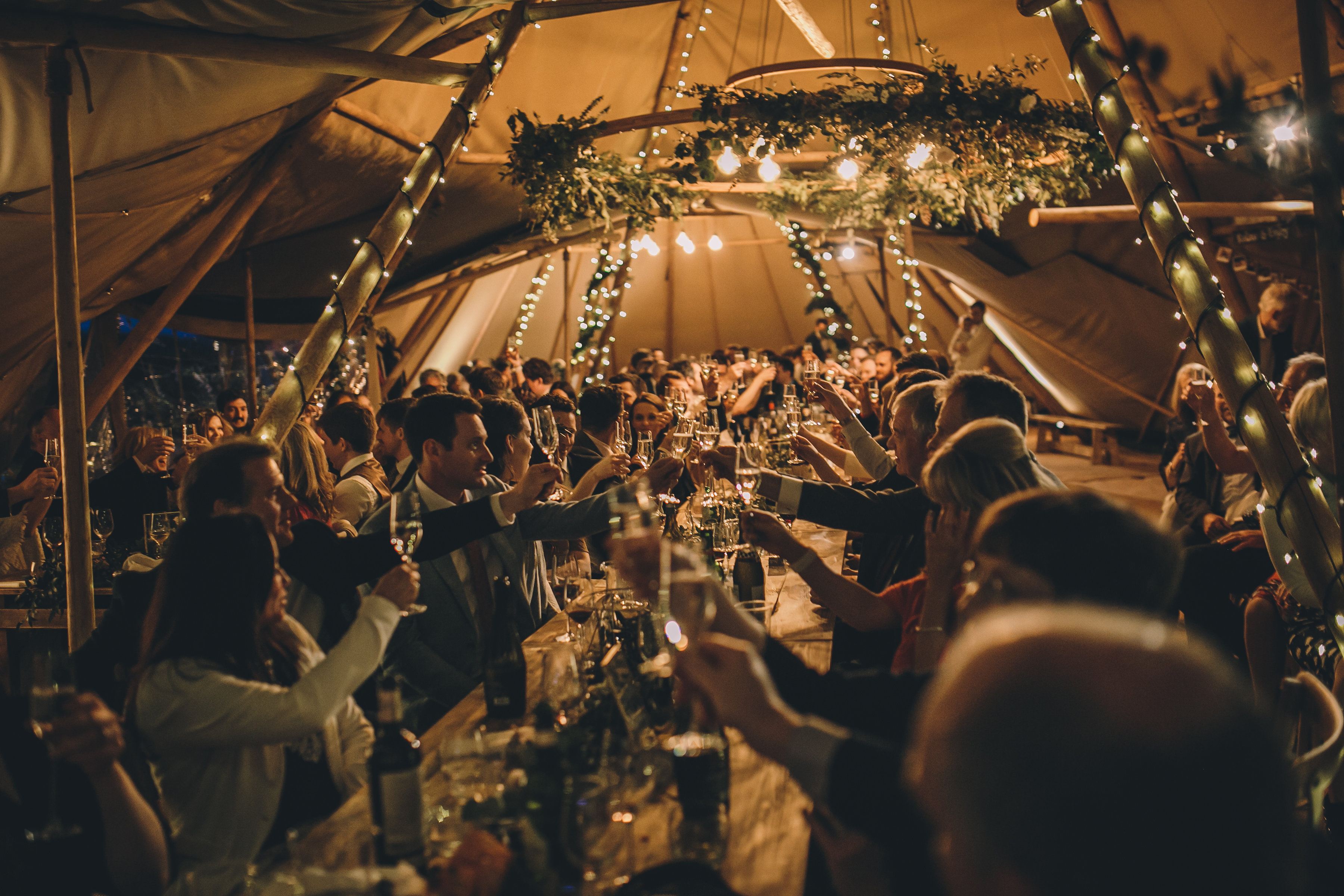 Elegant tipi wedding at night