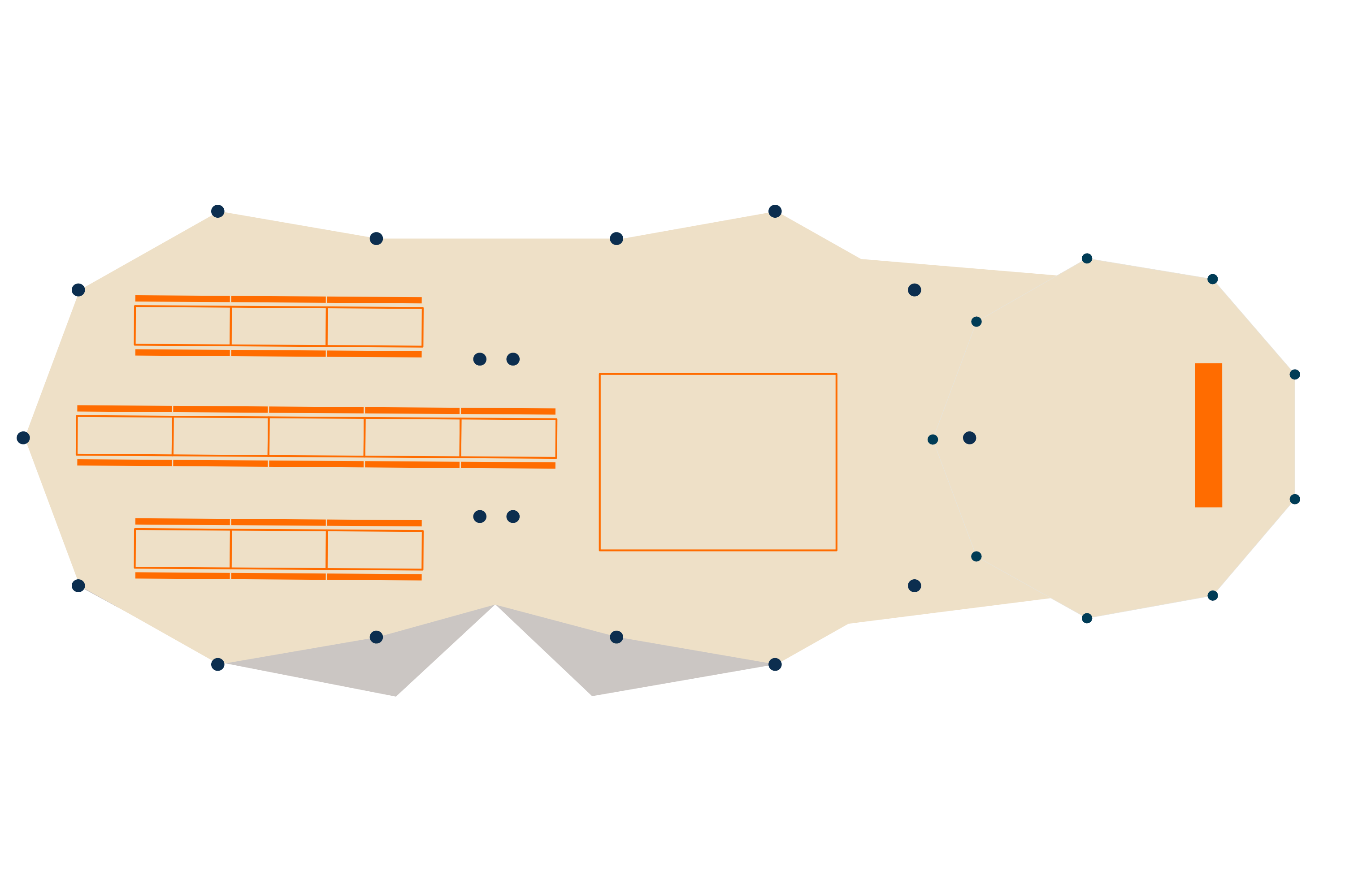 Tipi diagram with dining, dance floor and bar